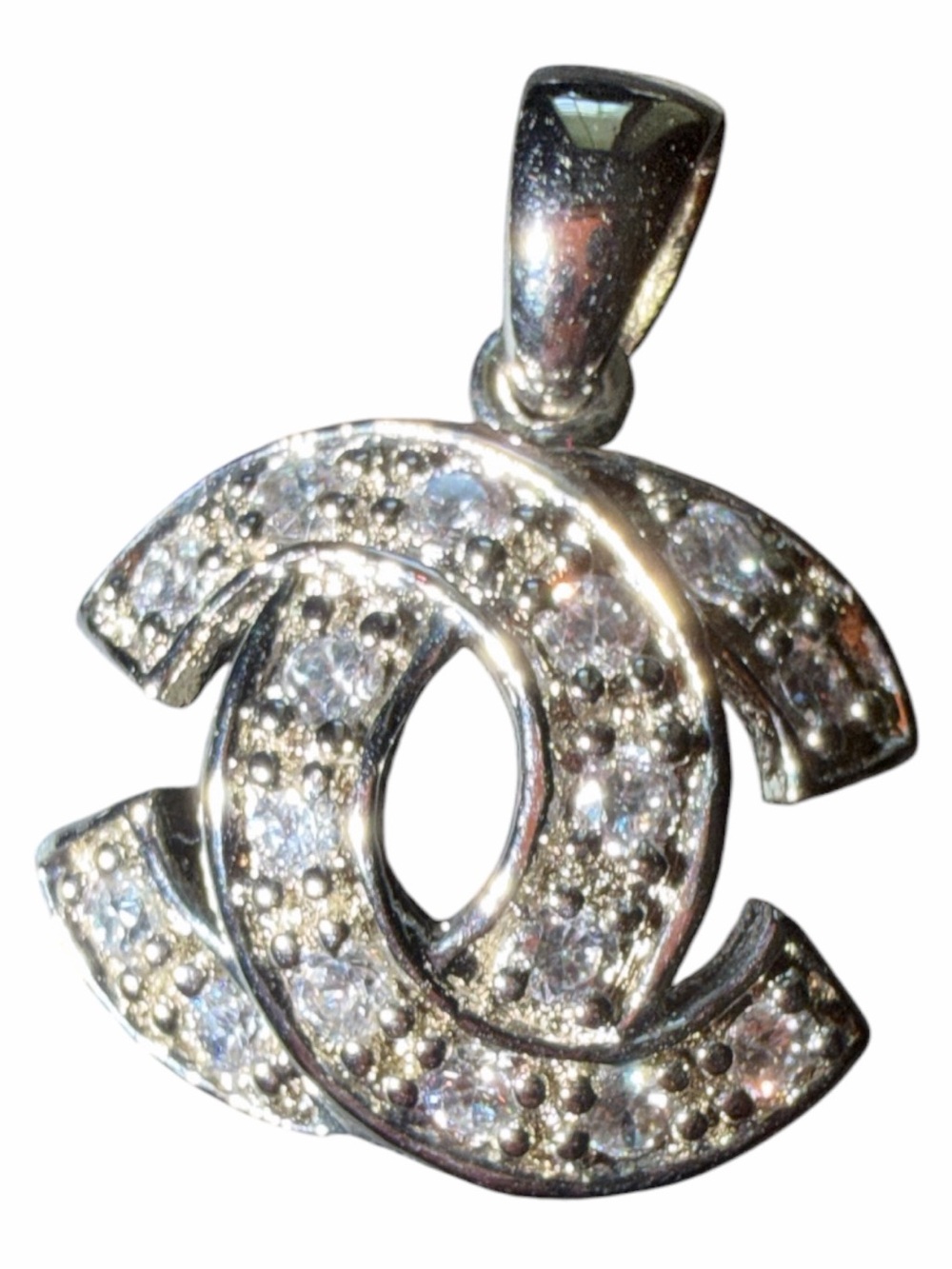Crystal-Embellished Interlocking C Logo Pendant - Sterling Silver